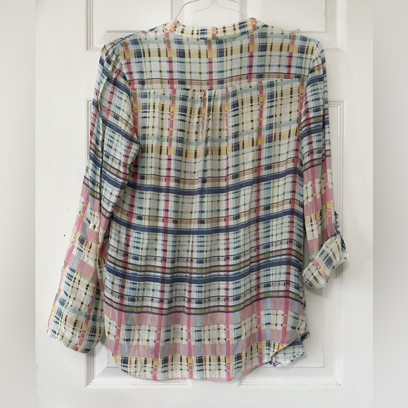 Zac & Rachel Multicolor Plaid ,Women Tunic Roll Tab Sleeve 1/2 Button Front Sz M - Picture 2 of 11